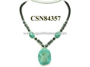 Turquoise Stone Pendant Hematite Beads Stone Chain Choker Fashion Women Necklace